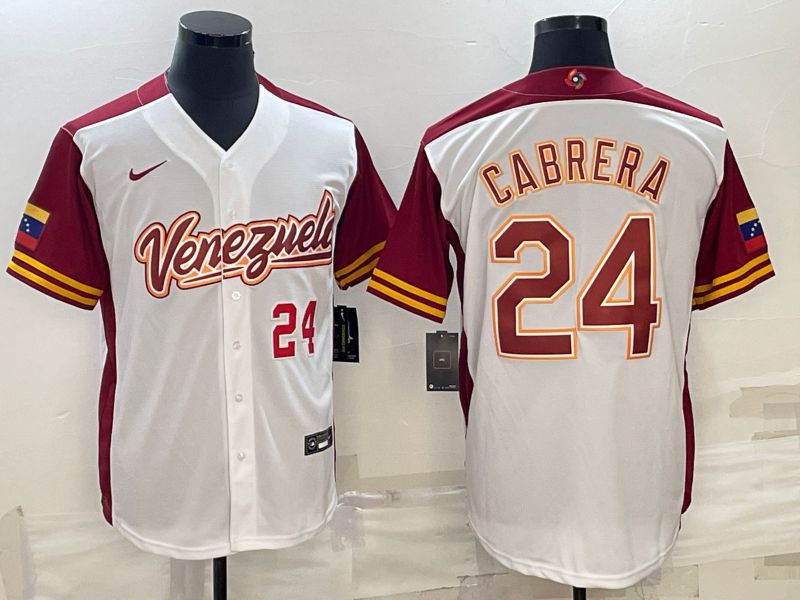Men 2023 World Cub Venezuela #24 Cabrera White Nike MLB Jersey3
